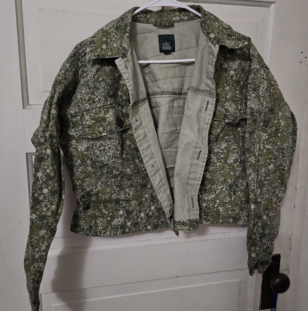 Wild Fable Green Floral Jean Jacket